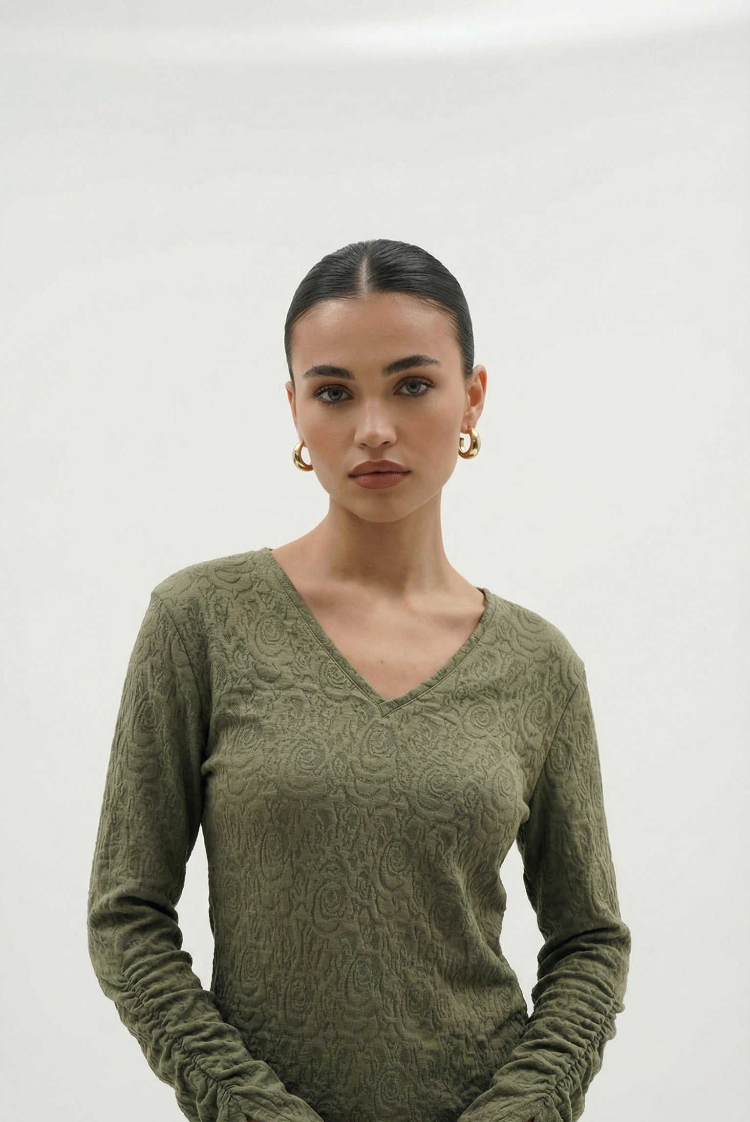 Jacquard Reversible Blouse- Olive Green