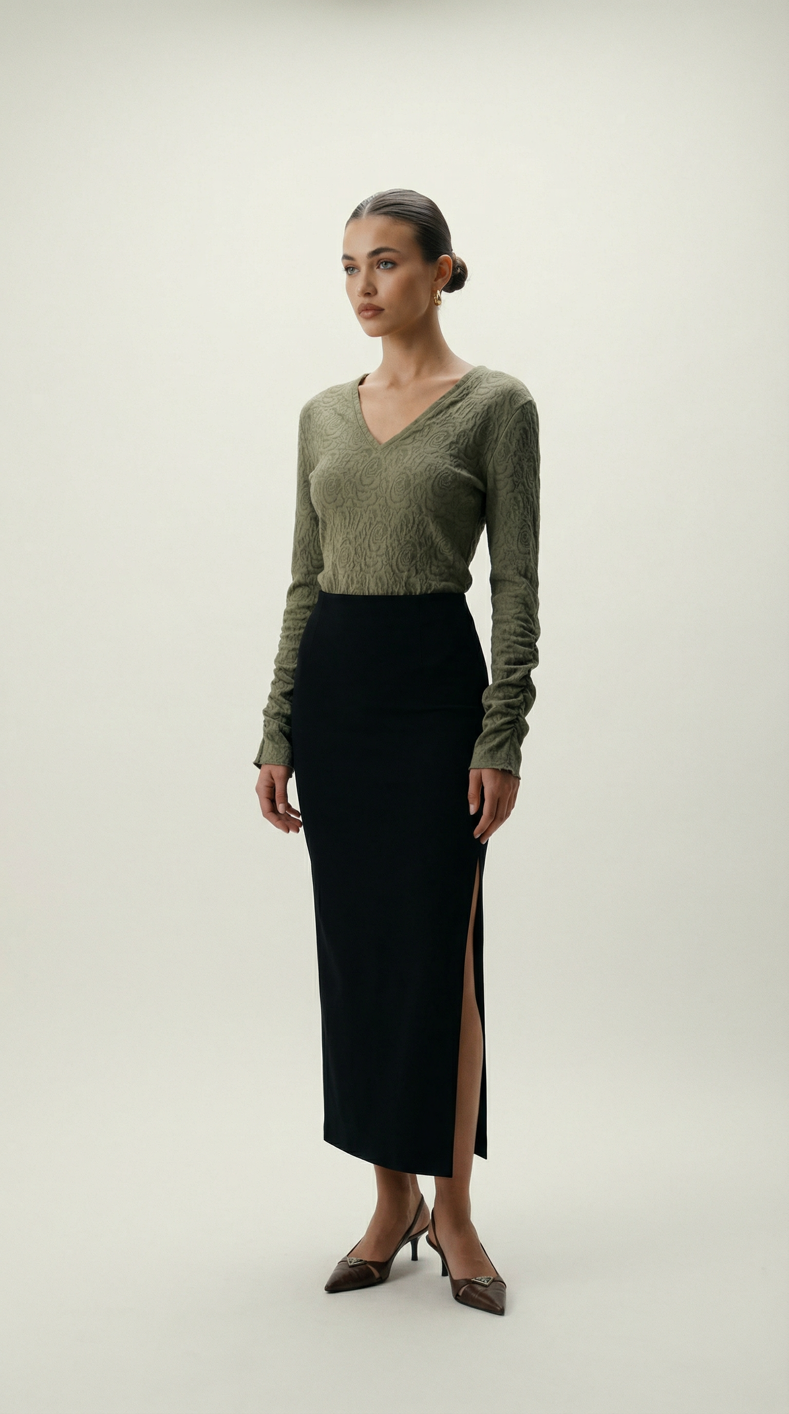 Jacquard Reversible Blouse- Olive Green