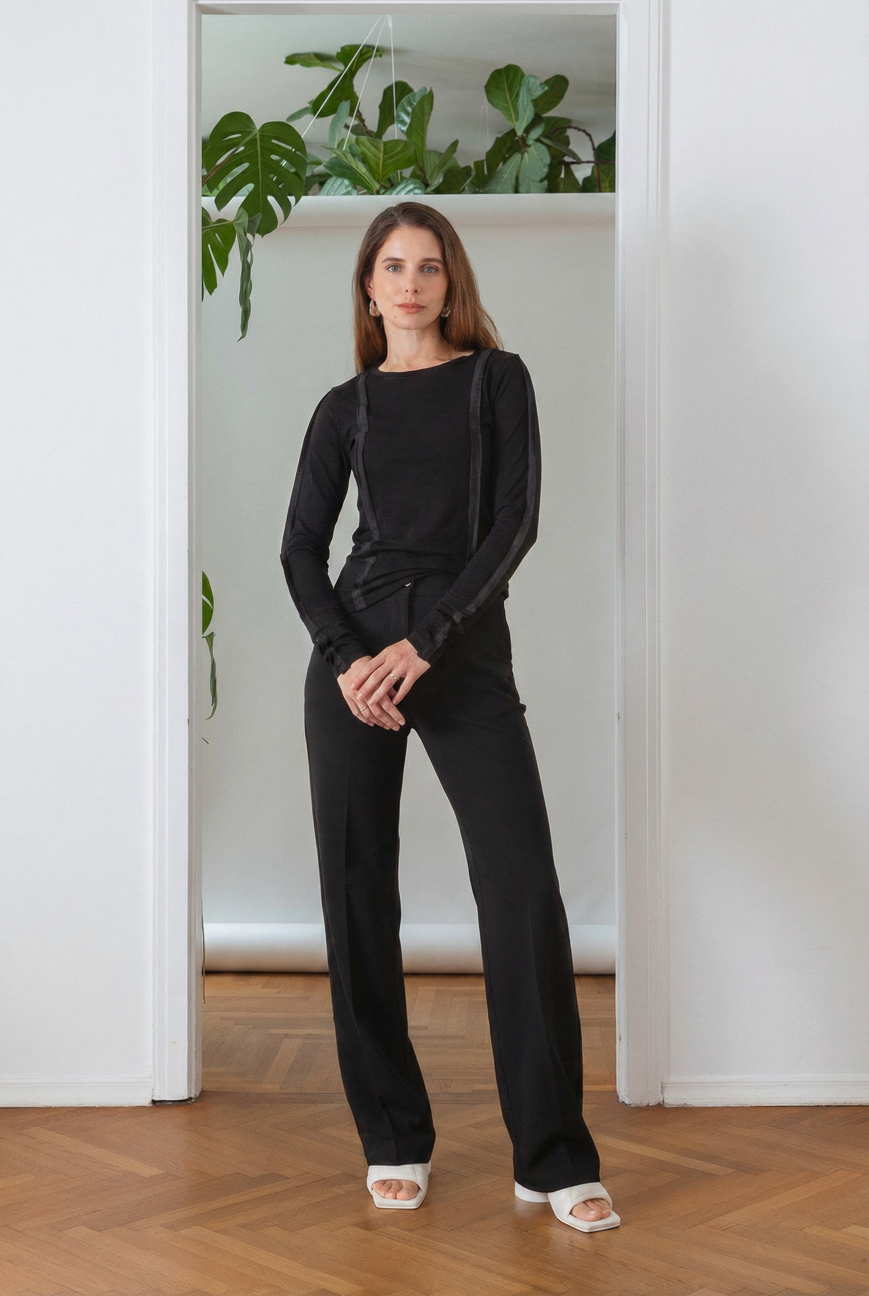 Ribbon Jersey Top Black