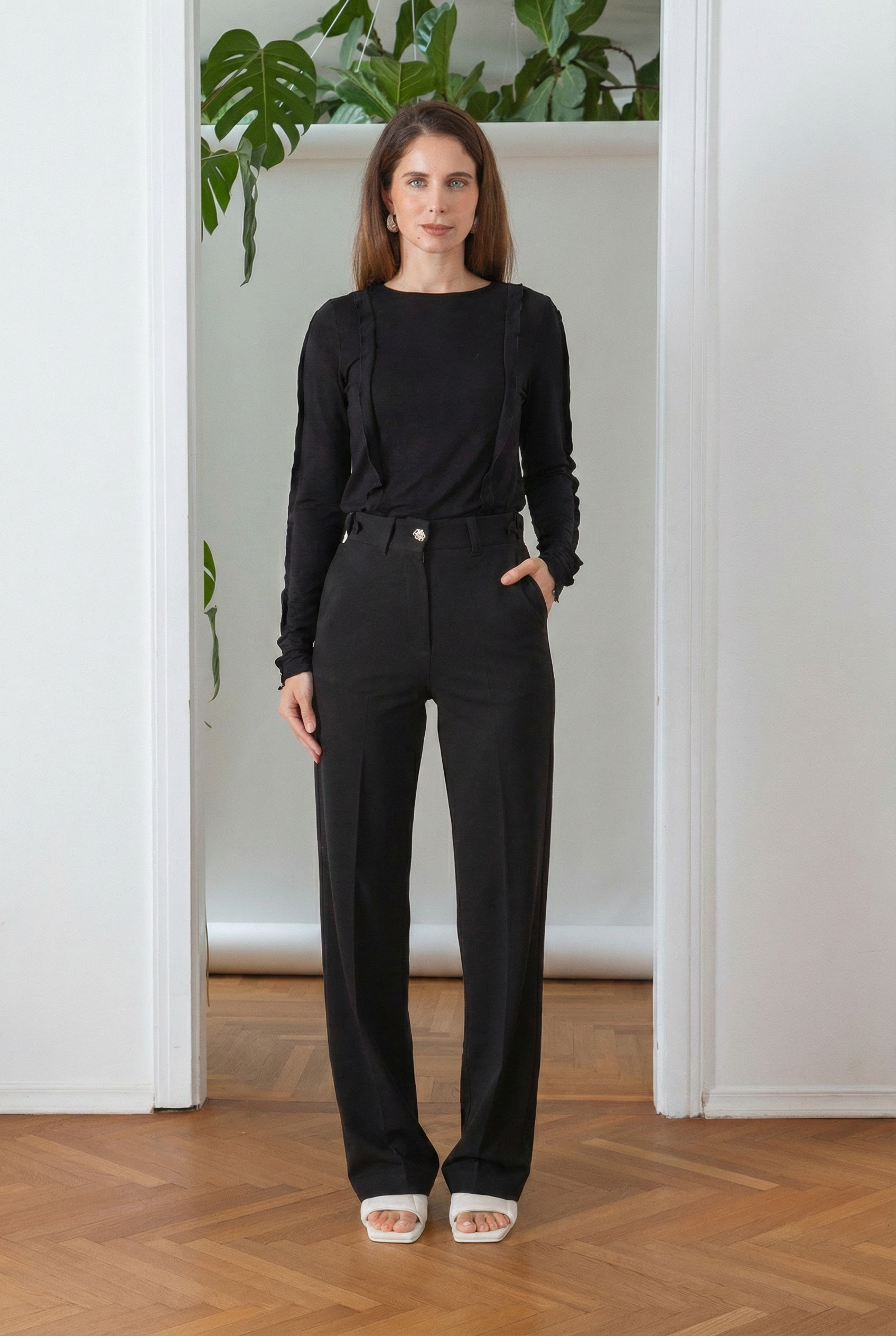 Ribbon Jersey Top Black