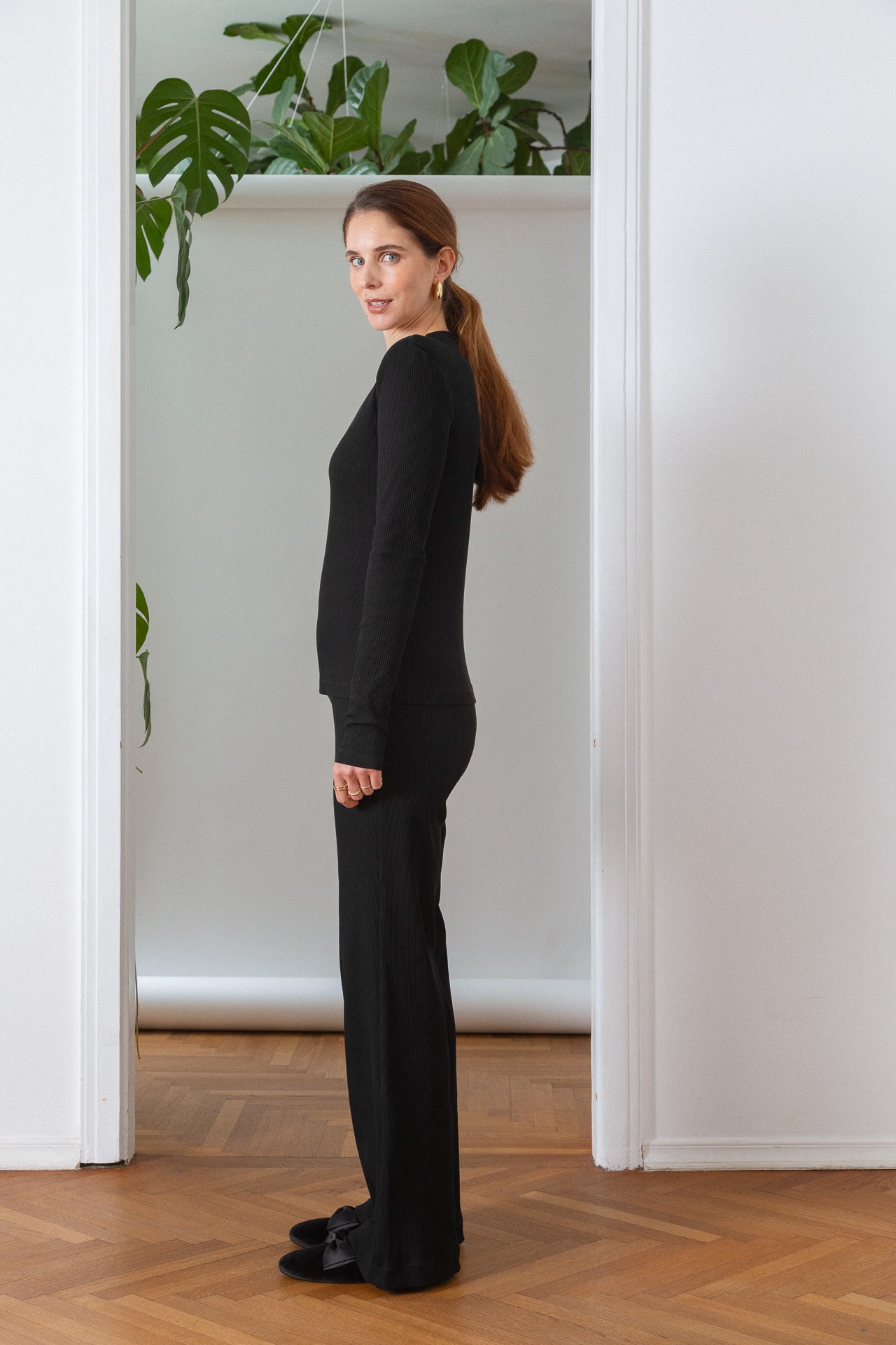 Organic Cotton Ribbed Pants Black