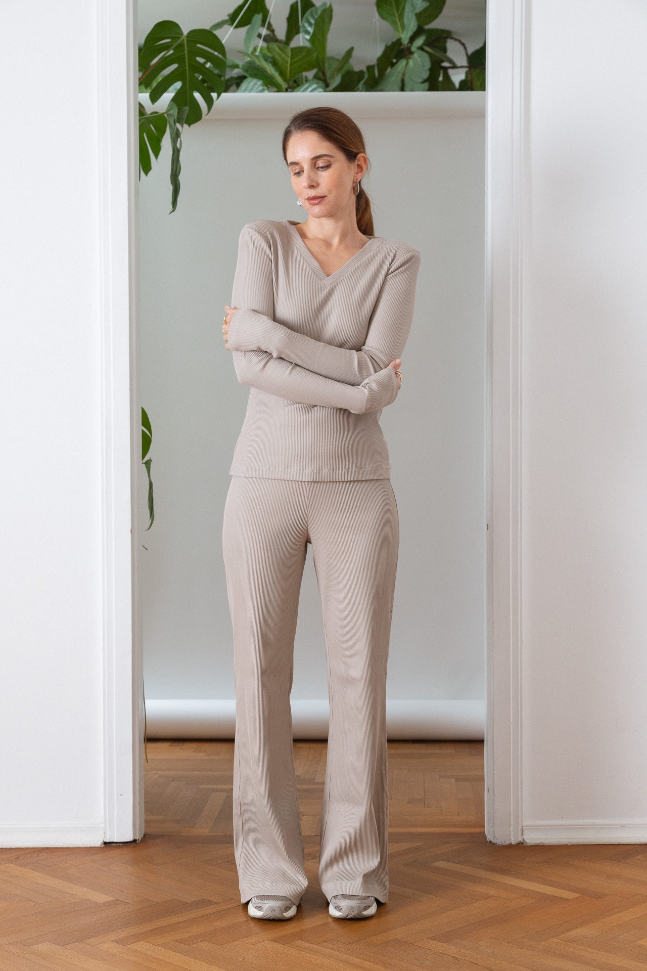 Organic Cotton Ribbed Pants Beige