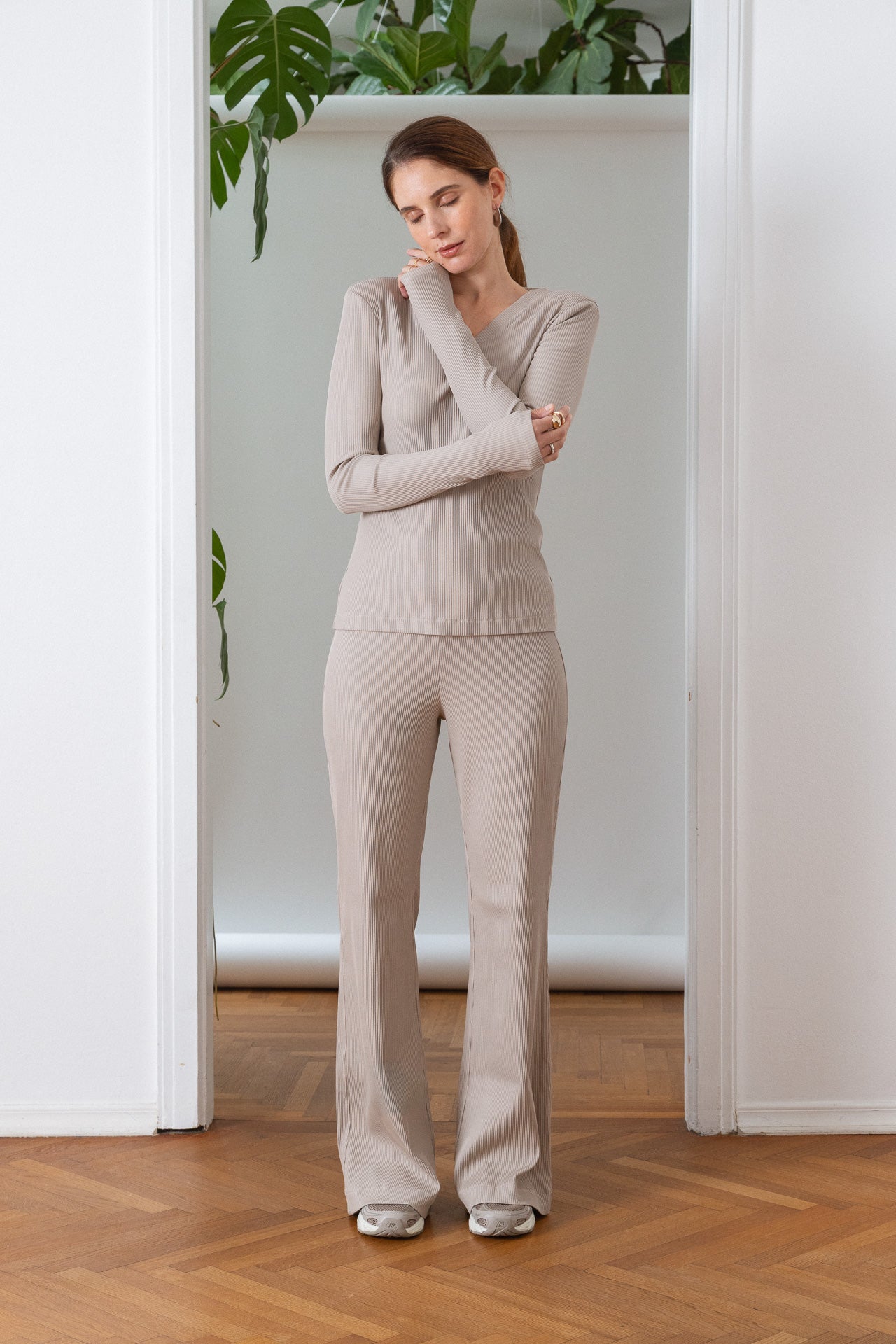 Organic Cotton Ribbed Pants Beige