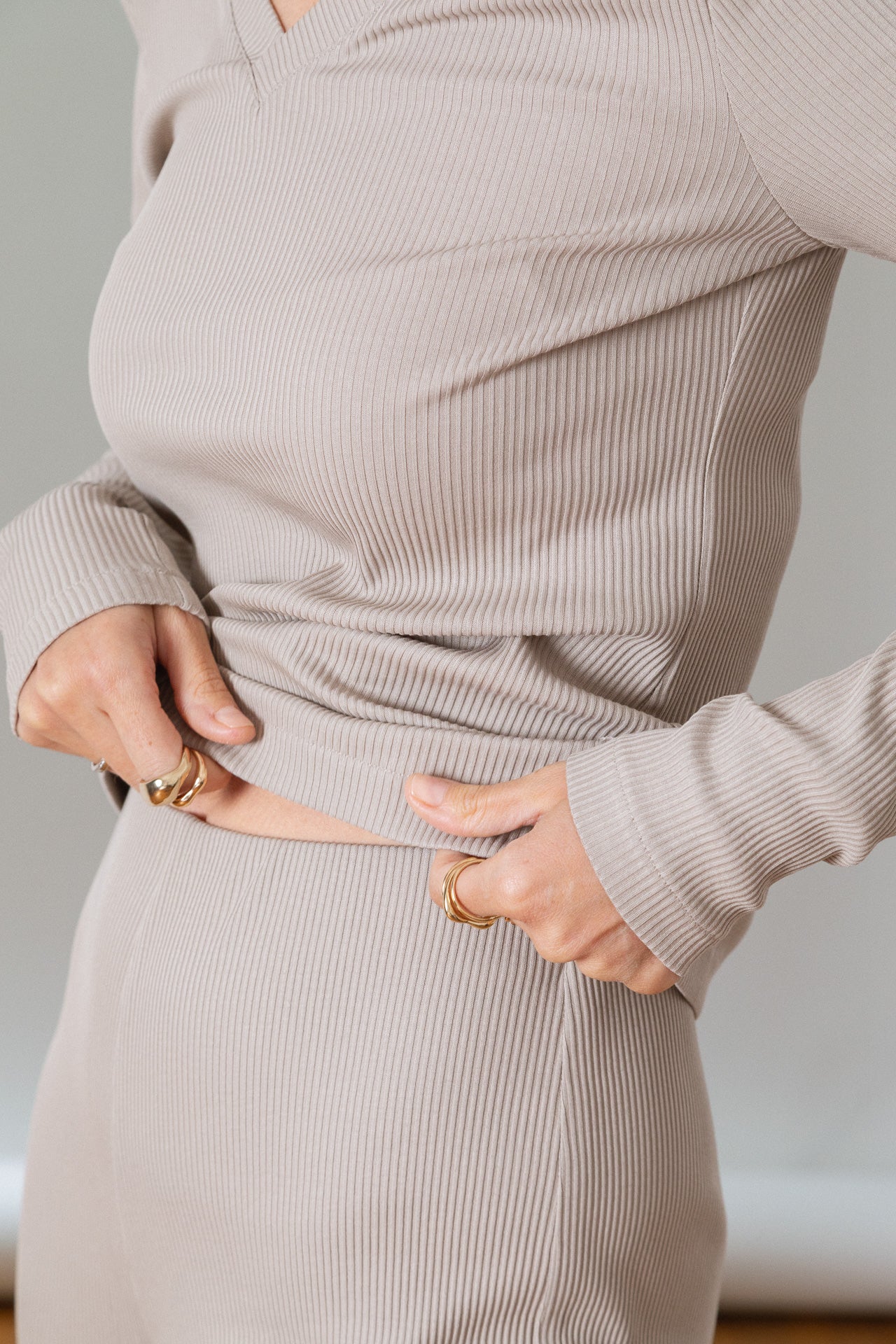 Organic Cotton Ribbed Pants Beige