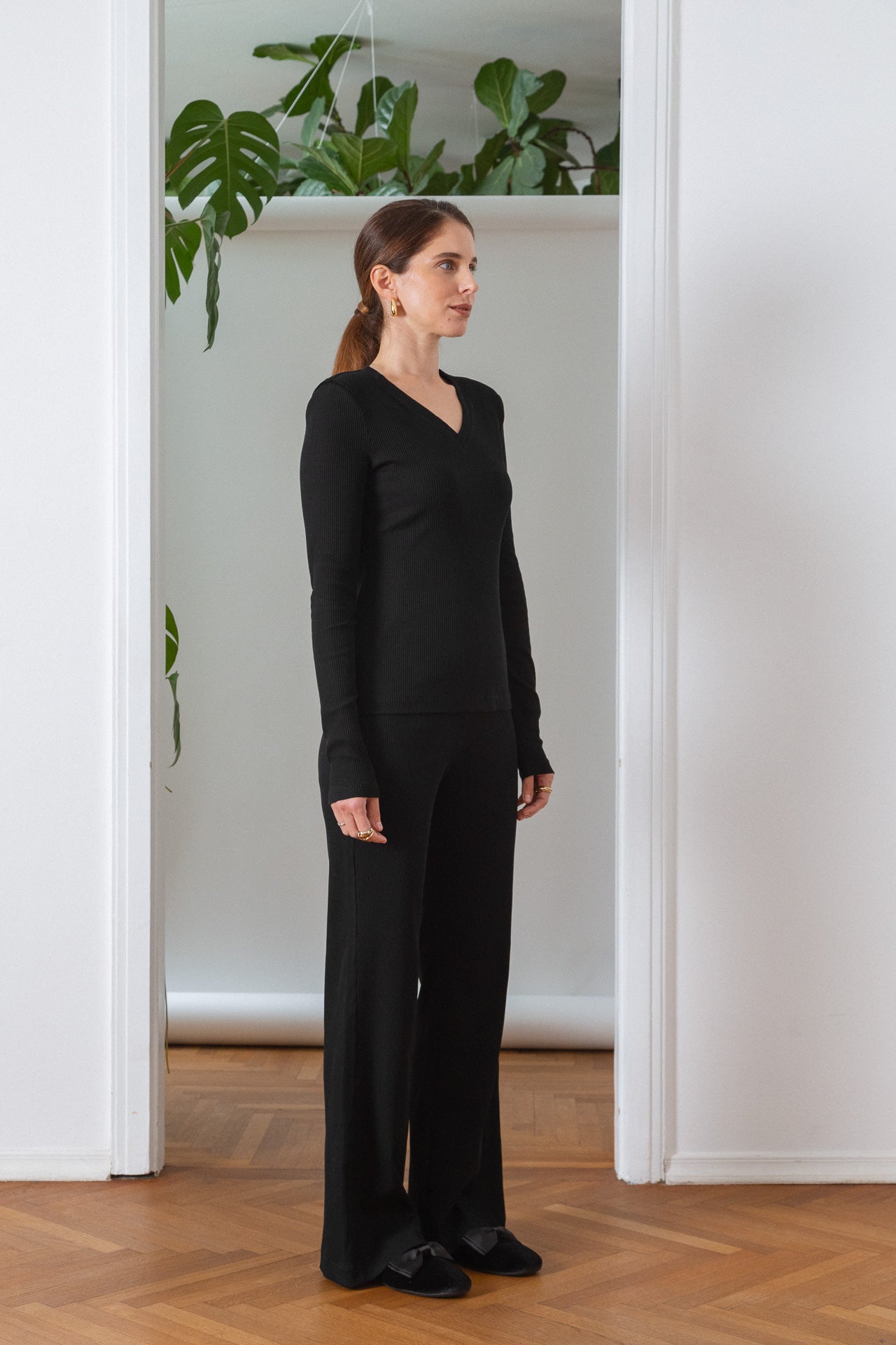 Organic Cotton Ribbed Pants Black